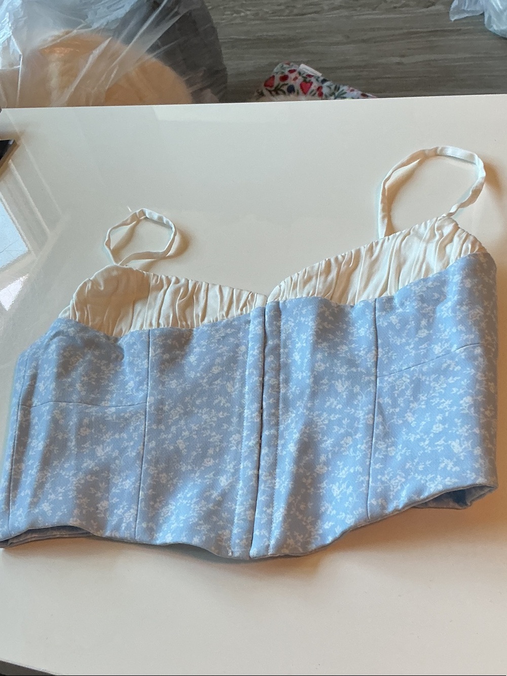 Rumored Light.  Blue Floral Bustier Crop Top S NWT - Picture 2 of 9